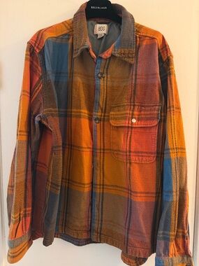 BDG Orange, Blue & Brown Plaid Button-Up Jacket